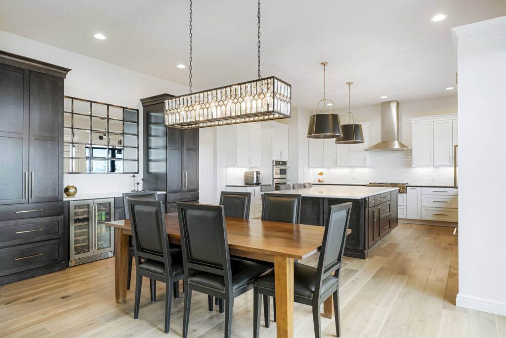 transitional kitchen style with espresso stained cabinets and white painted cabinets