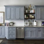 Kitchen with blue painted cabinets